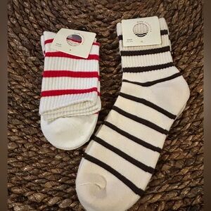 Daily Practice Anthropologie Striped Sicks 2 Pair Red Brown NWT
